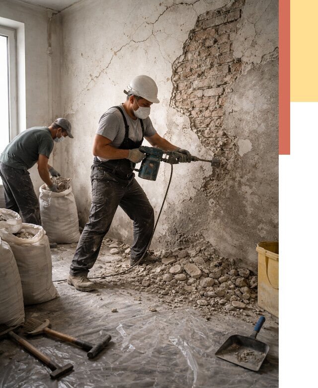 Демонтаж штукатурки со стен в Благовещенске от 7478 руб/м² — быстро и недорого | ОТДЕЛОЧНИК-Бгв