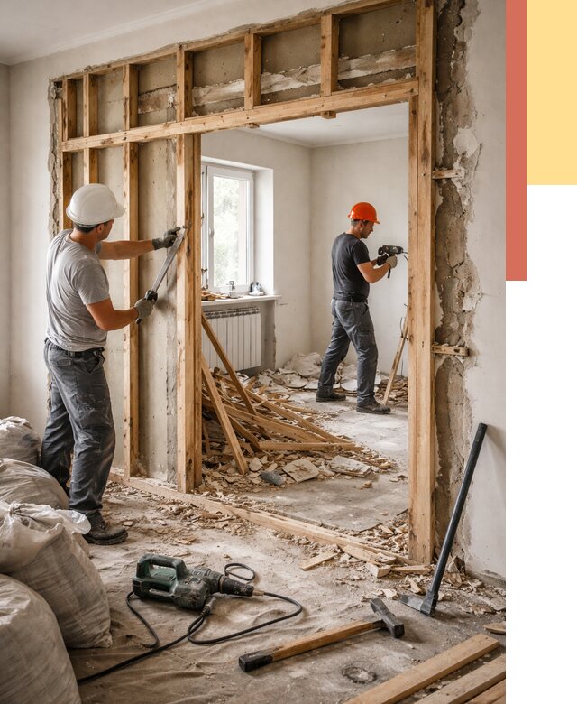 Демонтаж деревянных перегородок в Благовещенске от 3324 руб. — быстро и недорого | ОТДЕЛОЧНИК-Бгв