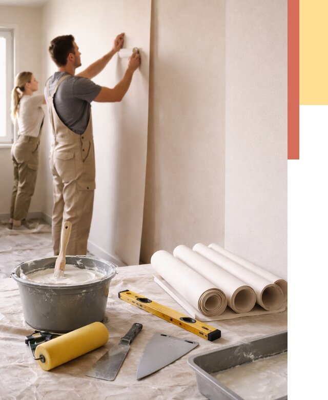 Поклейка бумажных обоев в Благовещенске от 5712 руб./м2 — быстро и недорого | ОТДЕЛОЧНИК-Бгв