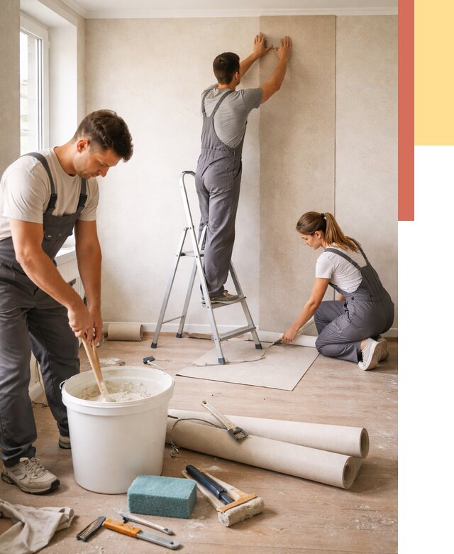 Оклейка стен обоями в Благовещенске от 3635 руб/м2 — быстро и недорого | ОТДЕЛОЧНИК-Бгв