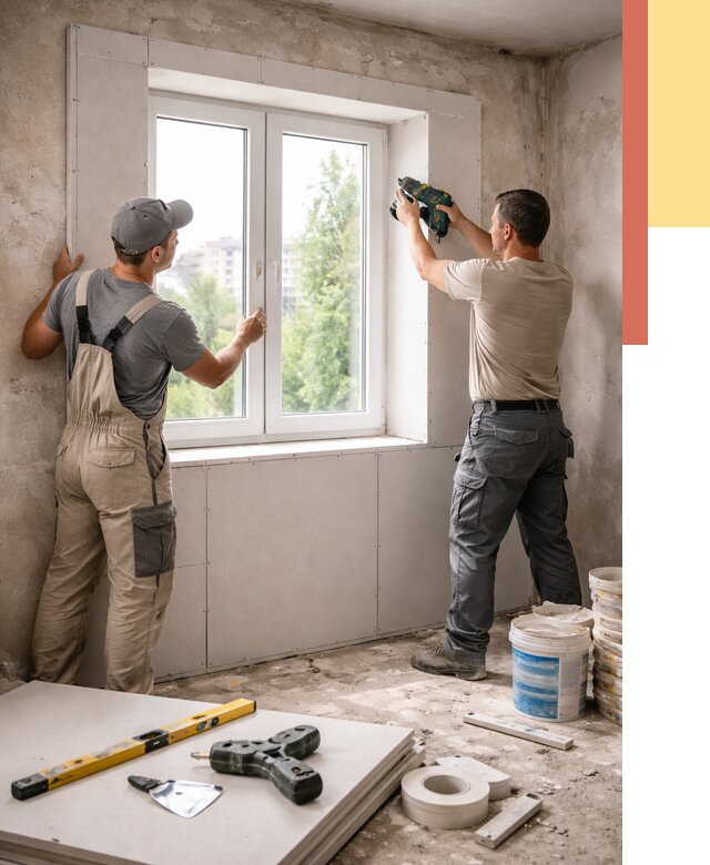 Монтаж откосов из гипсокартона в Благовещенске от 4674 руб. под ключ | ОТДЕЛОЧНИК-Бгв