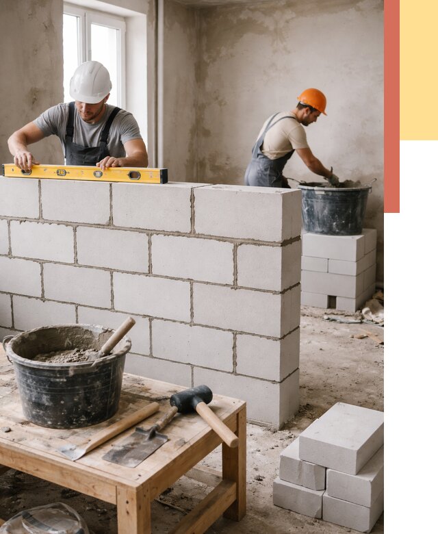 Кладка перегородок из газобетона в Благовещенске от 3324 руб. под ключ | ОТДЕЛОЧНИК-Бгв