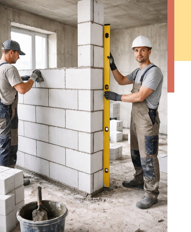 Кладка перегородок из пеноблока в Благовещенске от 1869 руб. под ключ | ОТДЕЛОЧНИК-Бгв