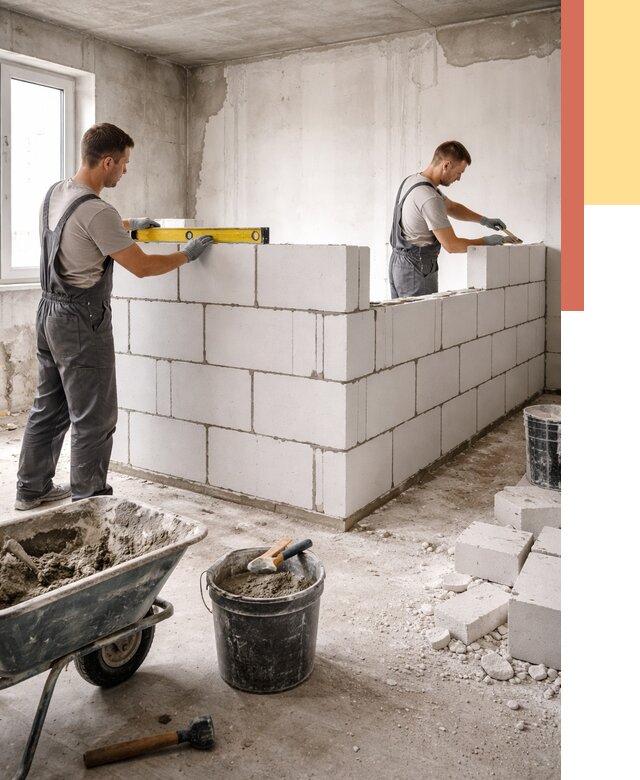 Кладка перегородок из ПГП в Благовещенске от 2597 руб./м2 — монтаж и возведение под ключ | ОТДЕЛОЧНИК-Бгв