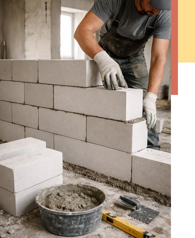 Кладка перегородок из силикатного блока в Благовещенске от 4154 руб. под ключ | ОТДЕЛОЧНИК-Бгв