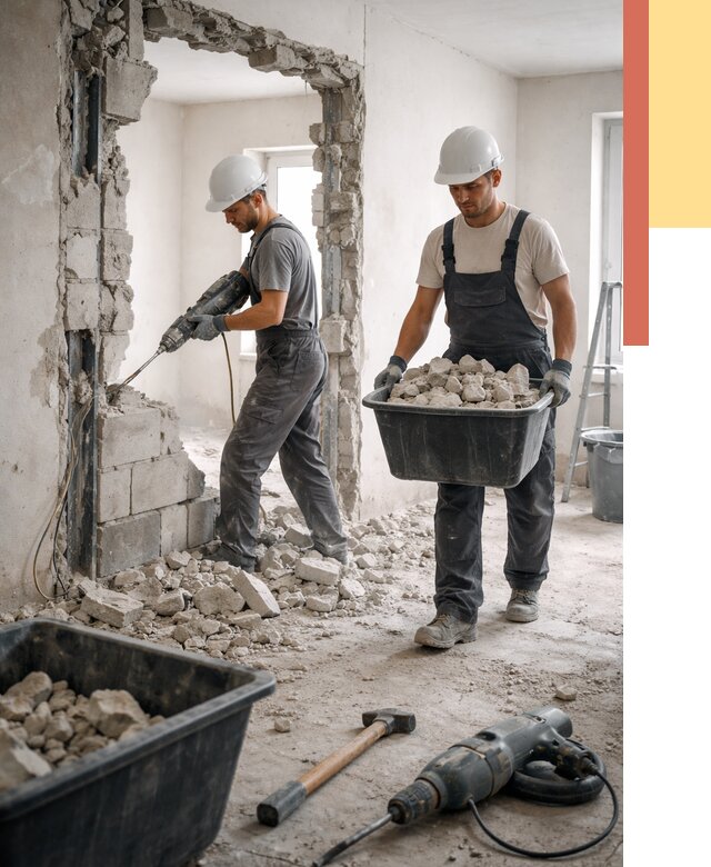 Демонтаж блоковых перегородок в Благовещенске от 3895 руб. — быстро и недорого | ОТДЕЛОЧНИК-Бгв