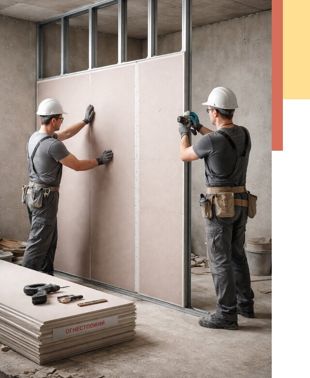 Перегородка из огнестойкого гипсокартона в Благовещенске от 1921 руб. под ключ | ОТДЕЛОЧНИК-Бгв