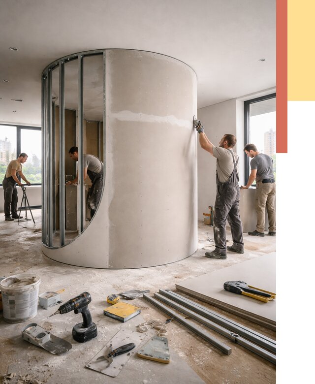 Радиусная перегородка из гипсокартона в Благовещенске от 3012 руб. под ключ | ОТДЕЛОЧНИК-Бгв