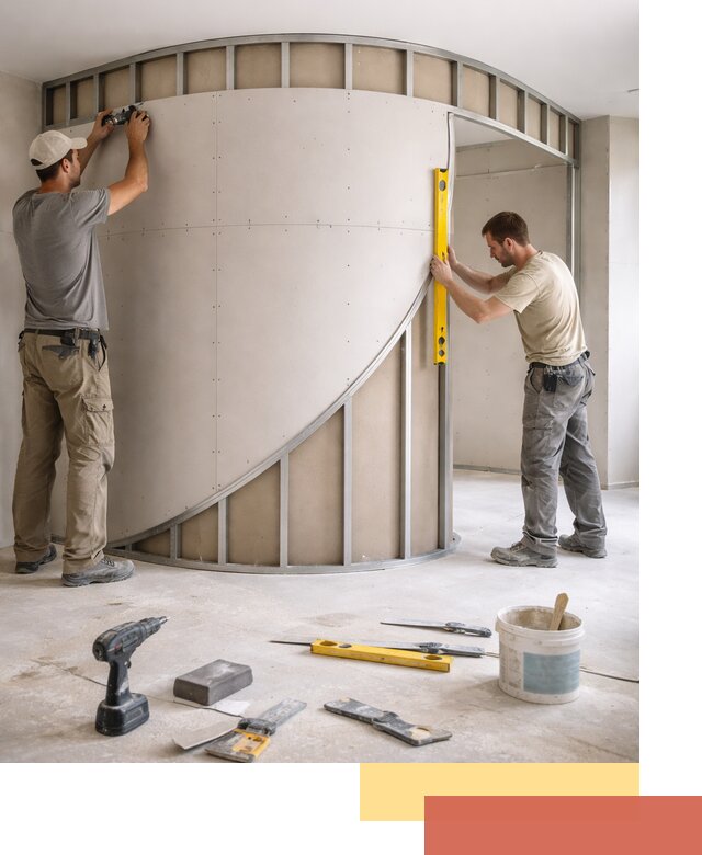 Радиусная перегородка из гипсокартона в Благовещенске под ключ