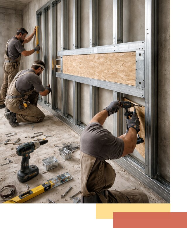 Усиленная перегородка для крепления тяжёлых конструкций в Благовещенске