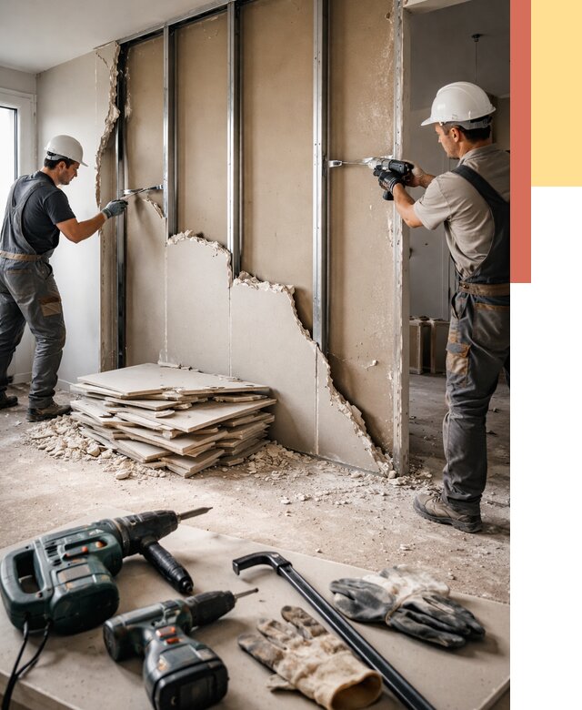 Демонтаж перегородки из гипсокартона в Благовещенске от 1246 руб. быстро и недорого | ОТДЕЛОЧНИК-Бгв