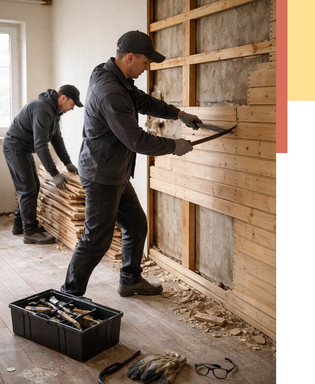 Демонтаж вагонки в Благовещенске от 3947 руб/м2 — быстро и недорого | ОТДЕЛОЧНИК-Бгв