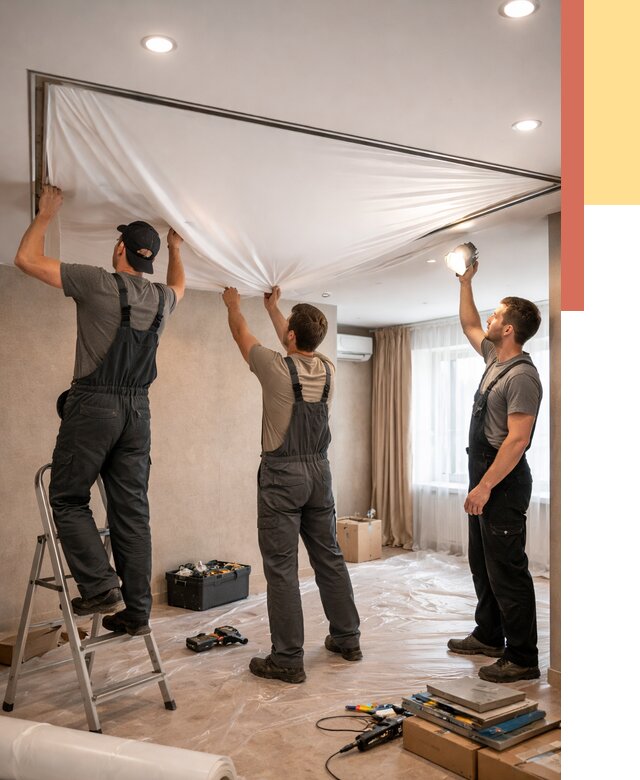 Монтаж ПВХ натяжного потолка в Благовещенске от 3635 руб. под ключ | ОТДЕЛОЧНИК-Бгв