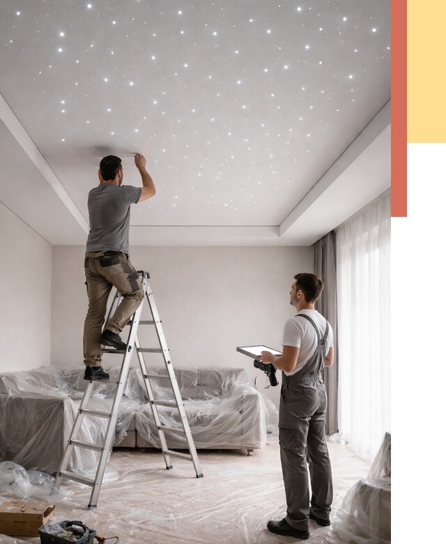 Монтаж натяжного потолка «звездное небо» в Благовещенске от 6751 руб. | ОТДЕЛОЧНИК-Бгв