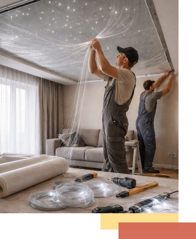 Монтаж натяжного потолка «Звездное небо» в Благовещенске