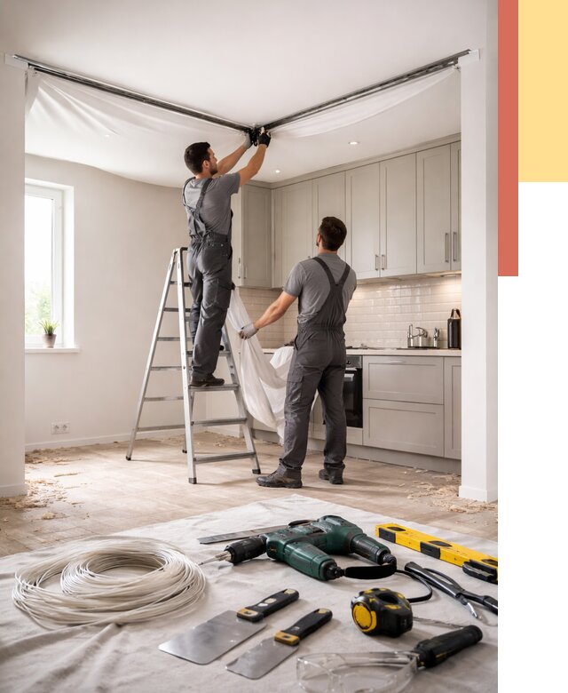 Установка натяжного потолка на кухне в Благовещенске от 2493 руб. | ОТДЕЛОЧНИК-Бгв