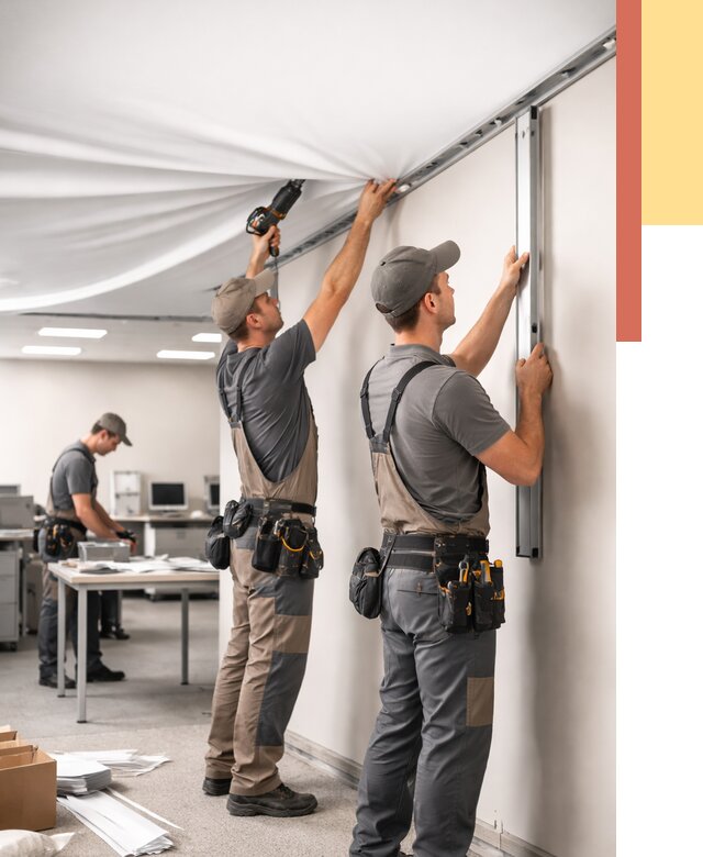 Монтаж натяжного потолка в офисе в Благовещенске от 467 руб/м² — быстро и недорого | ОТДЕЛОЧНИК-Бгв