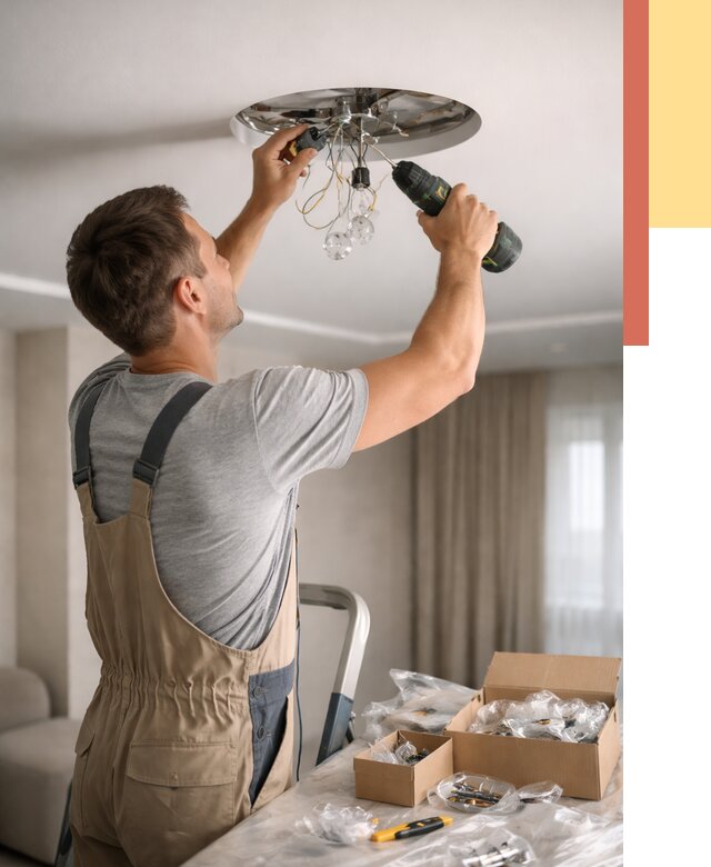 Установка люстры в натяжной потолок в Благовещенске от 1246 руб. | Быстро и недорого — ОТДЕЛОЧНИК-Бгв