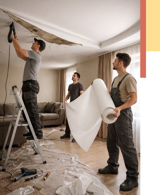 Замена полотна натяжного потолка в Благовещенске от 9867 руб. быстро и недорого | ОТДЕЛОЧНИК-Бгв