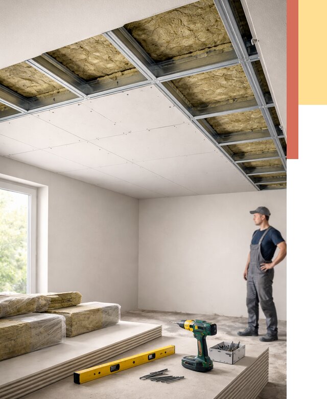 Звукоизоляция потолка ГКЛ в Благовещенске от 987 руб. — монтаж под ключ | ОТДЕЛОЧНИК-Бгв